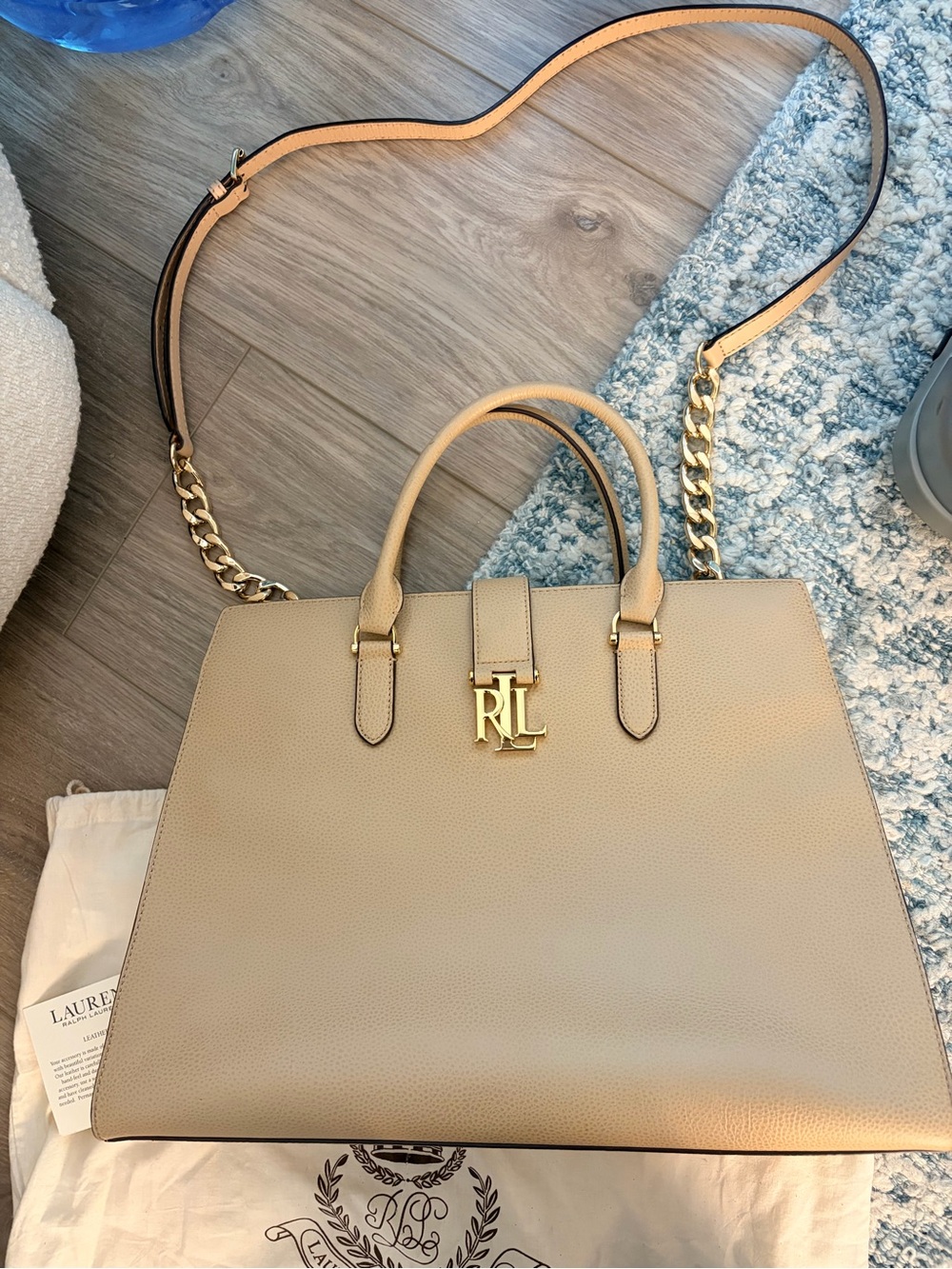 Ralph Lauren Beige Carrington Brigitte Pebbled Leather Bag w/ Dust Bag